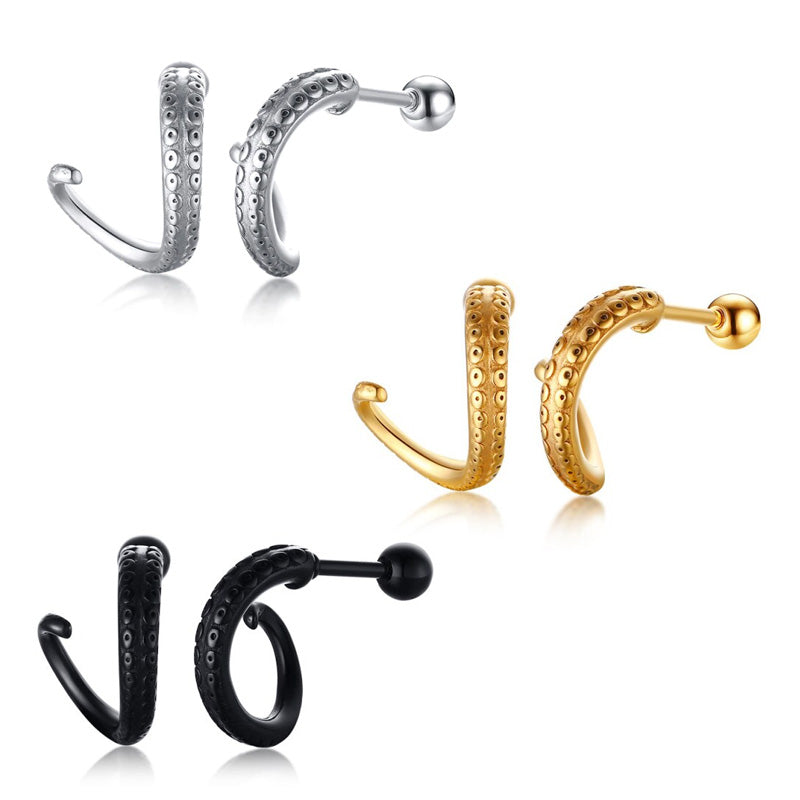 Stainless Steel Octopus Tentacle Screw Stud Earrings