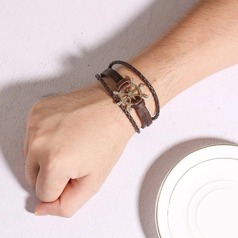 Leather Multilayer Nautical Bracelet