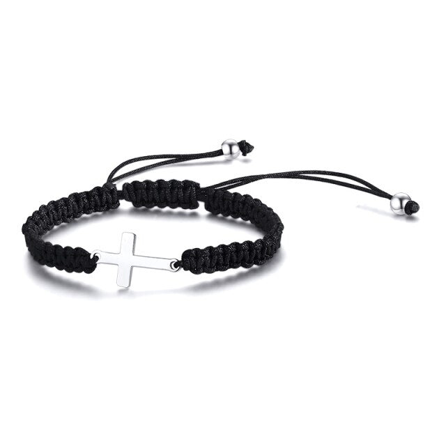 Stainless Steel Cross & Rope Braided Bracelet
