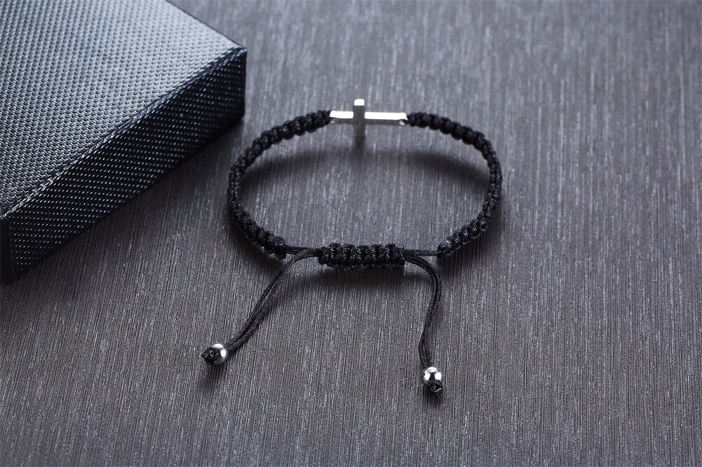 Stainless Steel Cross & Rope Braided Bracelet
