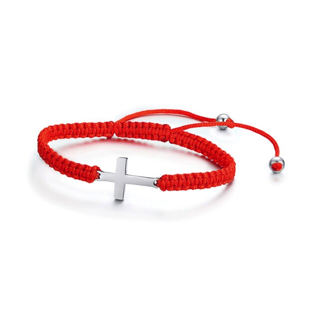 Stainless Steel Cross & Rope Braided Bracelet