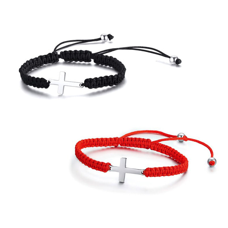 Stainless Steel Cross & Rope Braided Bracelet