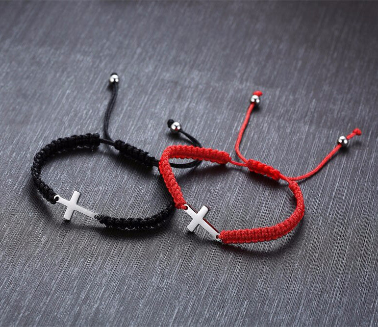 Stainless Steel Cross & Rope Braided Bracelet