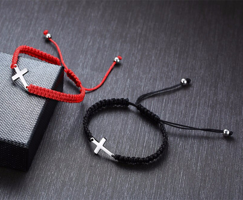 Stainless Steel Cross & Rope Braided Bracelet