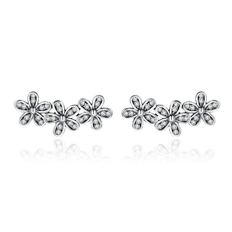 Sterling Silver Triple Daisy Flower Stud Hypoallergenic Earrings
