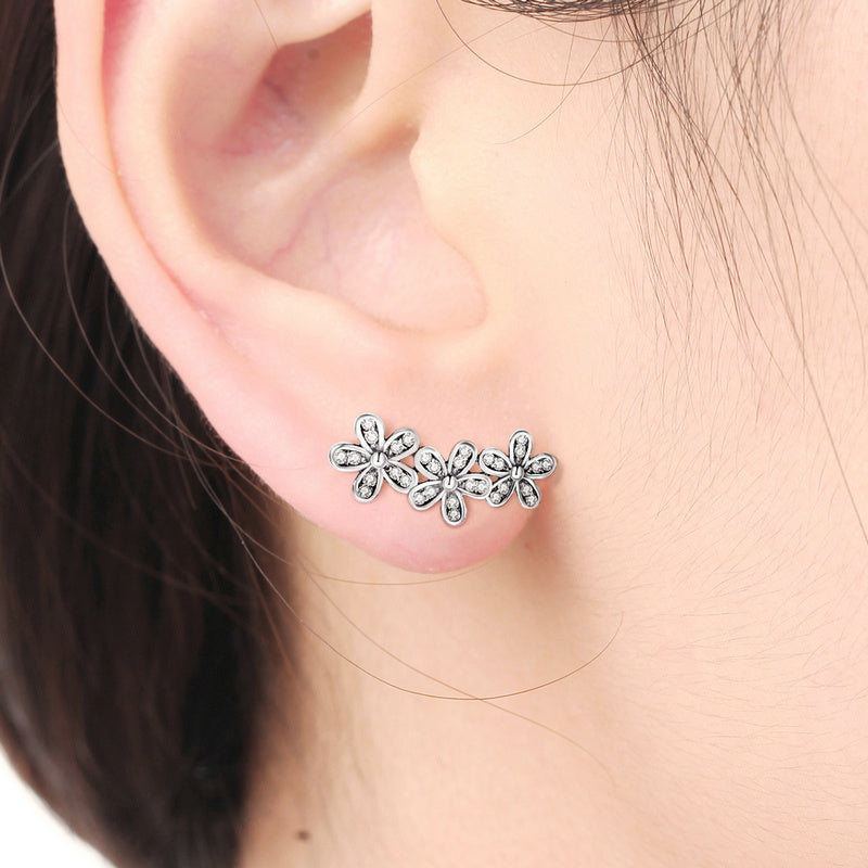 Sterling Silver Triple Daisy Flower Stud Hypoallergenic Earrings