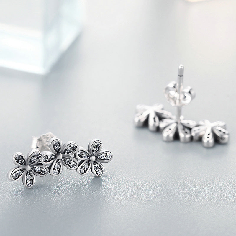 Sterling Silver Triple Daisy Flower Stud Hypoallergenic Earrings