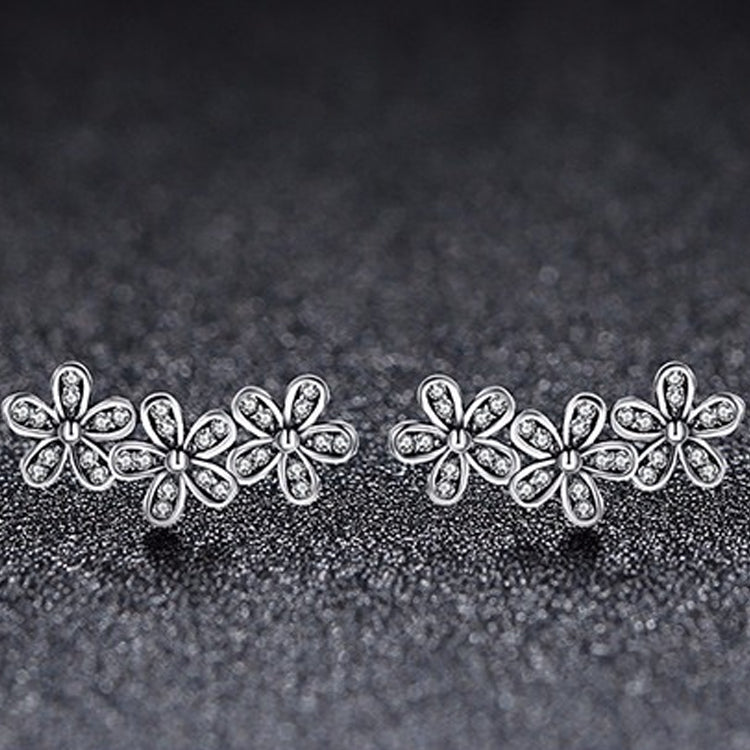 Sterling Silver Triple Daisy Flower Stud Hypoallergenic Earrings