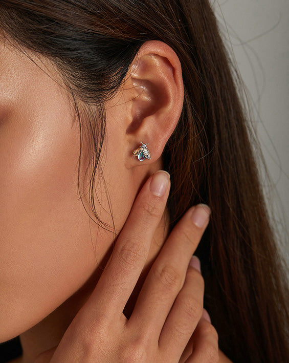 Sterling Silver Shiny Beetle Stud Hypoallergenic Earrings