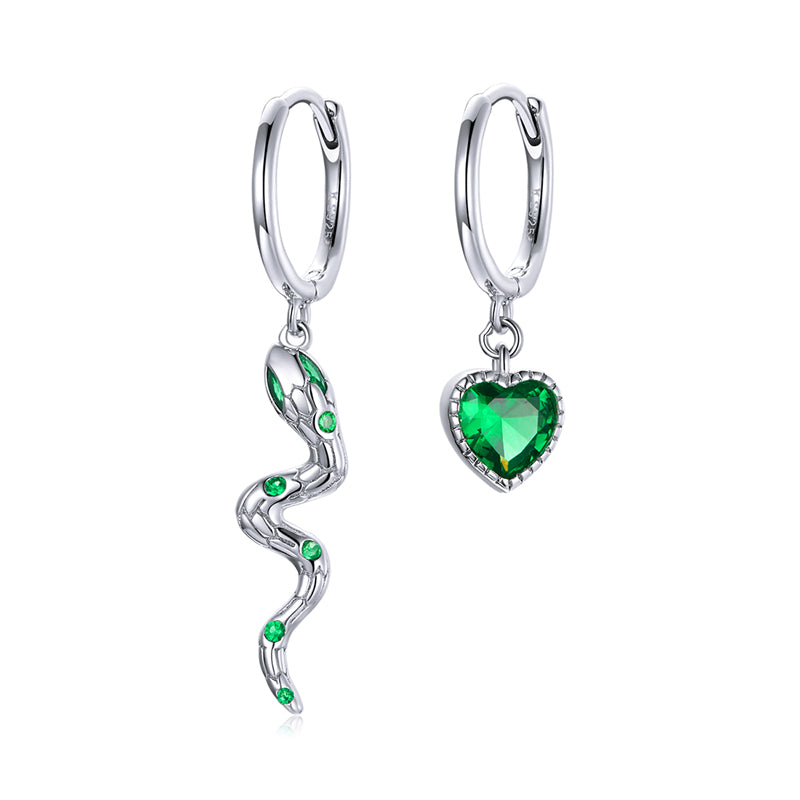 Sterling Silver Snake Heart Huggie Hypoallergenic Earrings