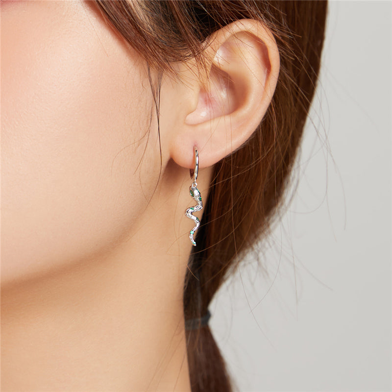 Sterling Silver Snake Heart Huggie Hypoallergenic Earrings