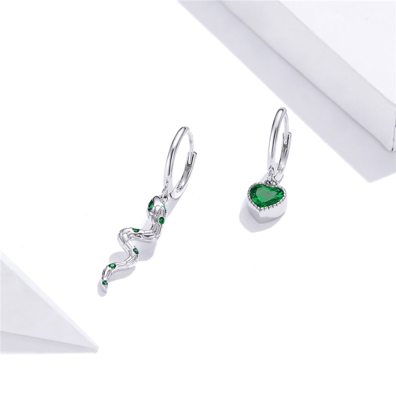Sterling Silver Snake Heart Huggie Hypoallergenic Earrings