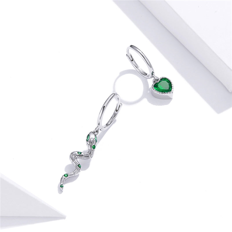 Sterling Silver Snake Heart Huggie Hypoallergenic Earrings