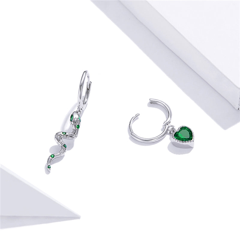 Sterling Silver Snake Heart Huggie Hypoallergenic Earrings
