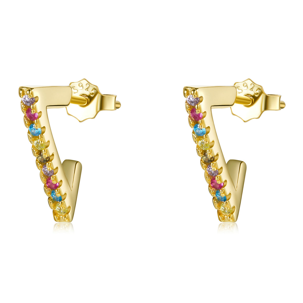Sterling Silver Geometric Rainbow Stud Hypoallergenic Earrings