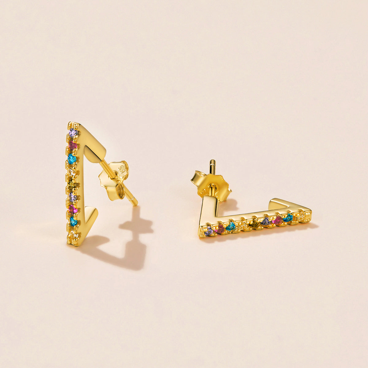 Sterling Silver Geometric Rainbow Stud Hypoallergenic Earrings
