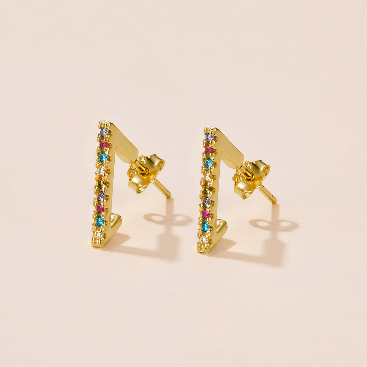 Sterling Silver Geometric Rainbow Stud Hypoallergenic Earrings