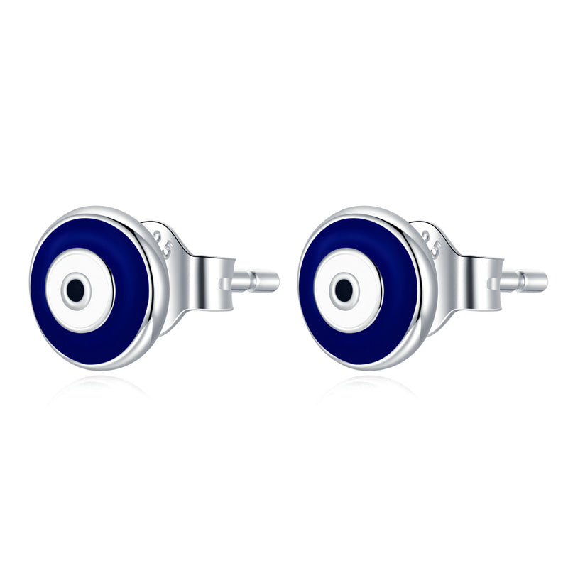 Sterling Silver Simple Evil Eye Stud Hypoallergenic Earrings