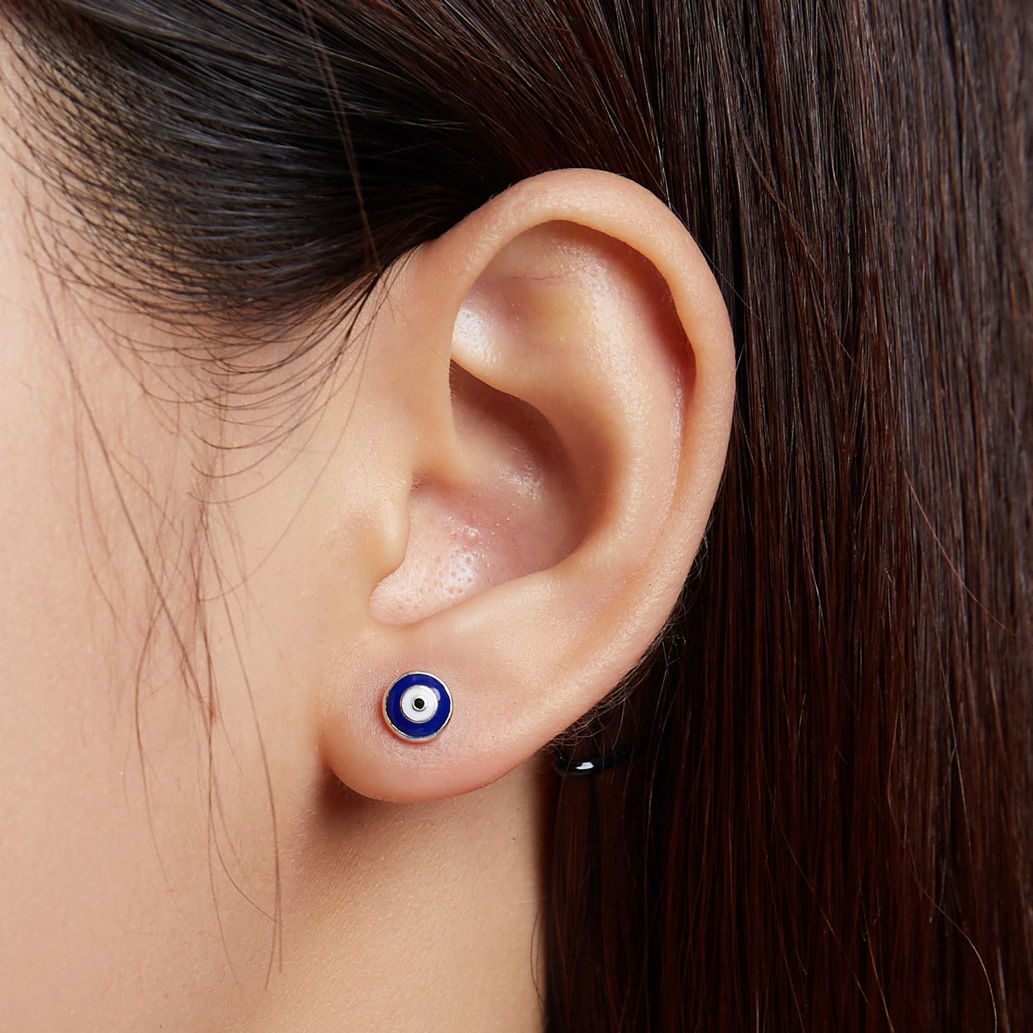 Sterling Silver Simple Evil Eye Stud Hypoallergenic Earrings