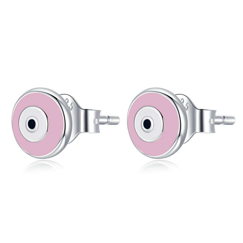 Sterling Silver Simple Evil Eye Stud Hypoallergenic Earrings