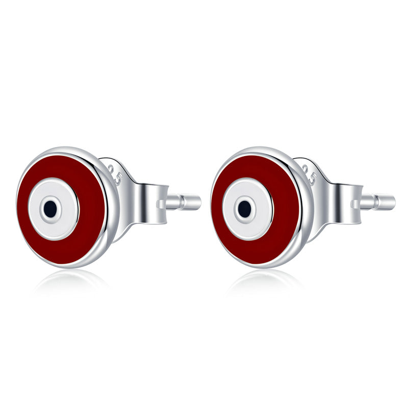 Sterling Silver Simple Evil Eye Stud Hypoallergenic Earrings
