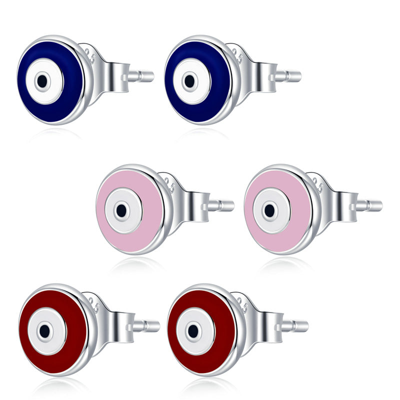 Sterling Silver Simple Evil Eye Stud Hypoallergenic Earrings