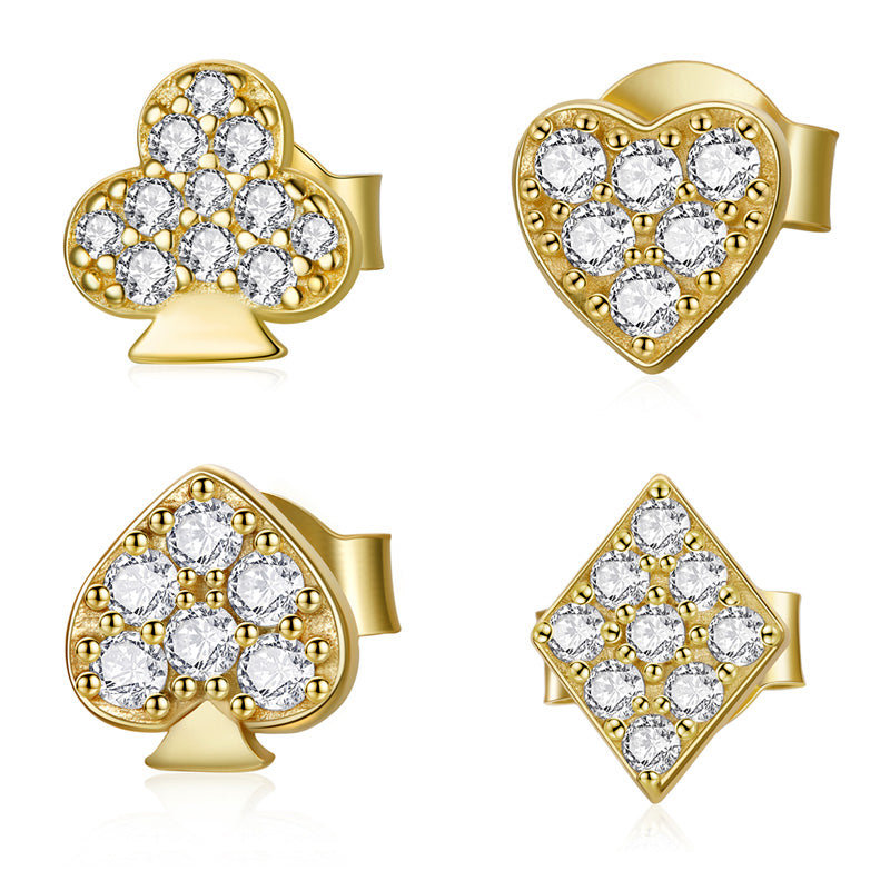 Sterling Silver Card Player Lover Stud Hypoallergenic Earrings (Single)