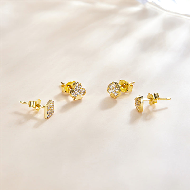 Sterling Silver Card Player Lover Stud Hypoallergenic Earrings (Single)