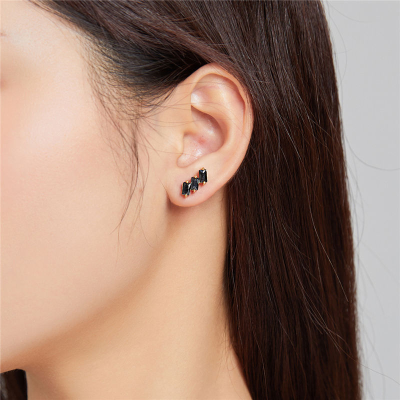 Sterling Silver Triple Rectangle Fine Stud Hypoallergenic Earrings
