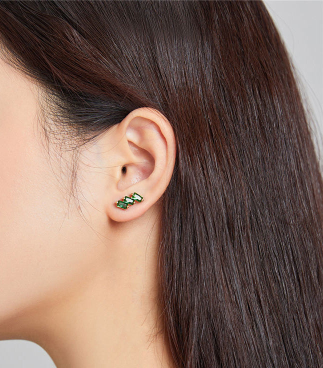 Sterling Silver Triple Rectangle Fine Stud Hypoallergenic Earrings