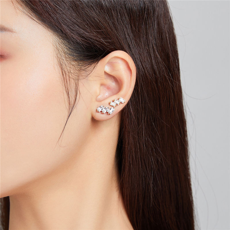 Sterling Silver Triple Rectangle Fine Stud Hypoallergenic Earrings