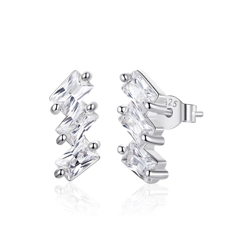 Sterling Silver Triple Rectangle Fine Stud Hypoallergenic Earrings