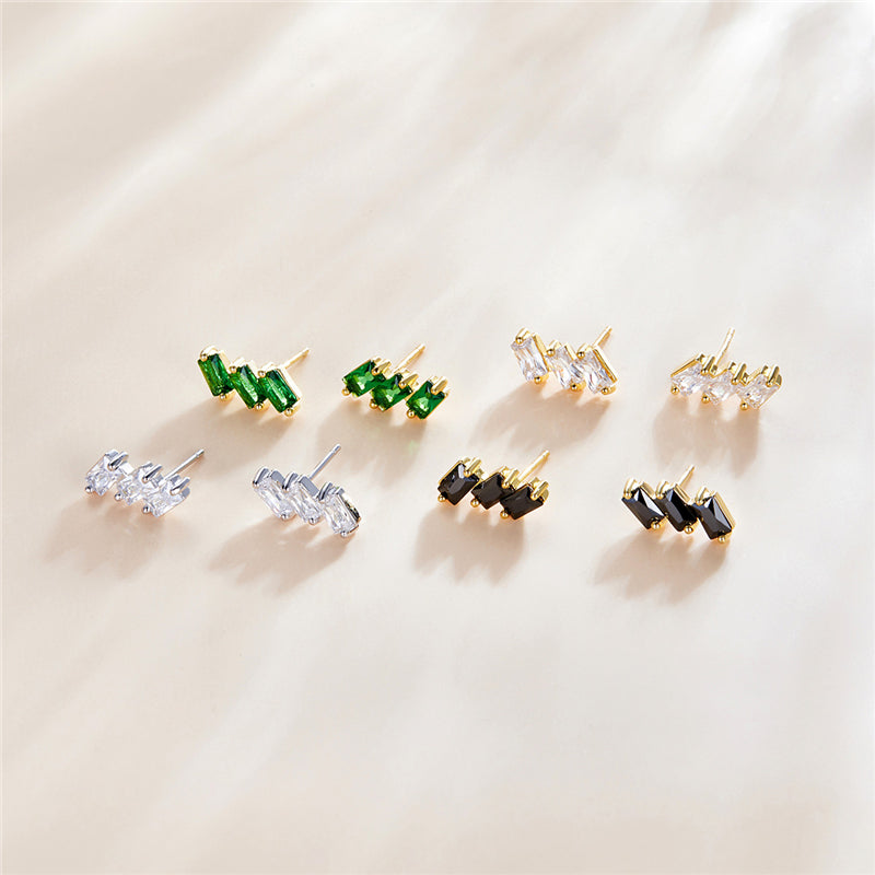Sterling Silver Triple Rectangle Fine Stud Hypoallergenic Earrings