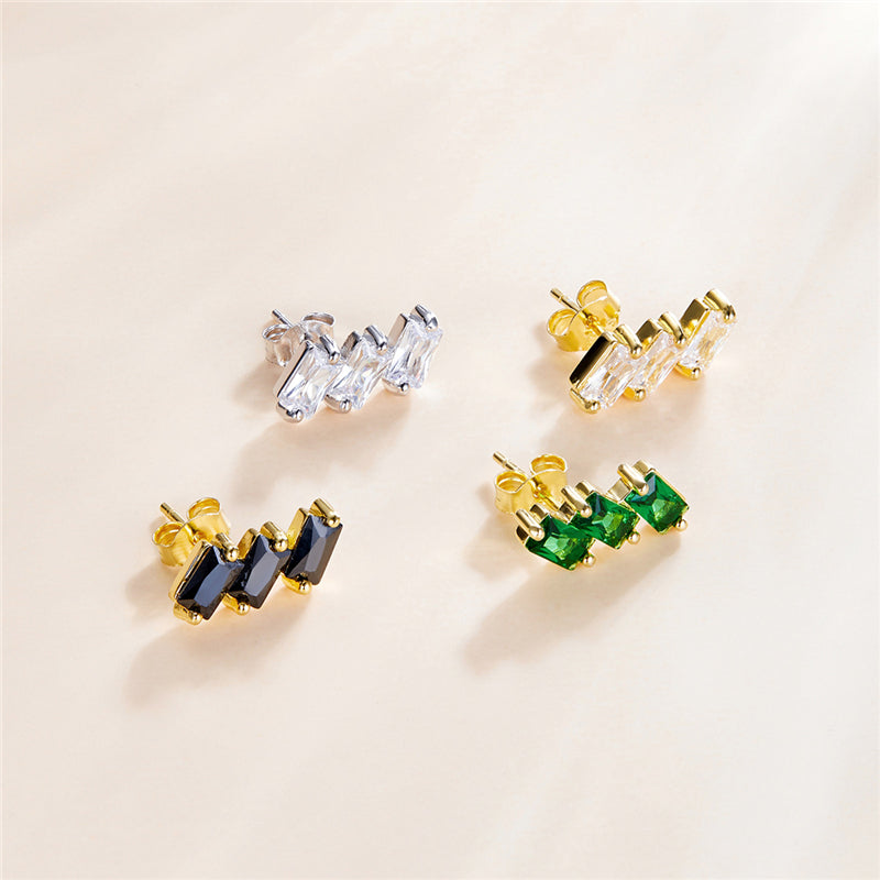Sterling Silver Triple Rectangle Fine Stud Hypoallergenic Earrings