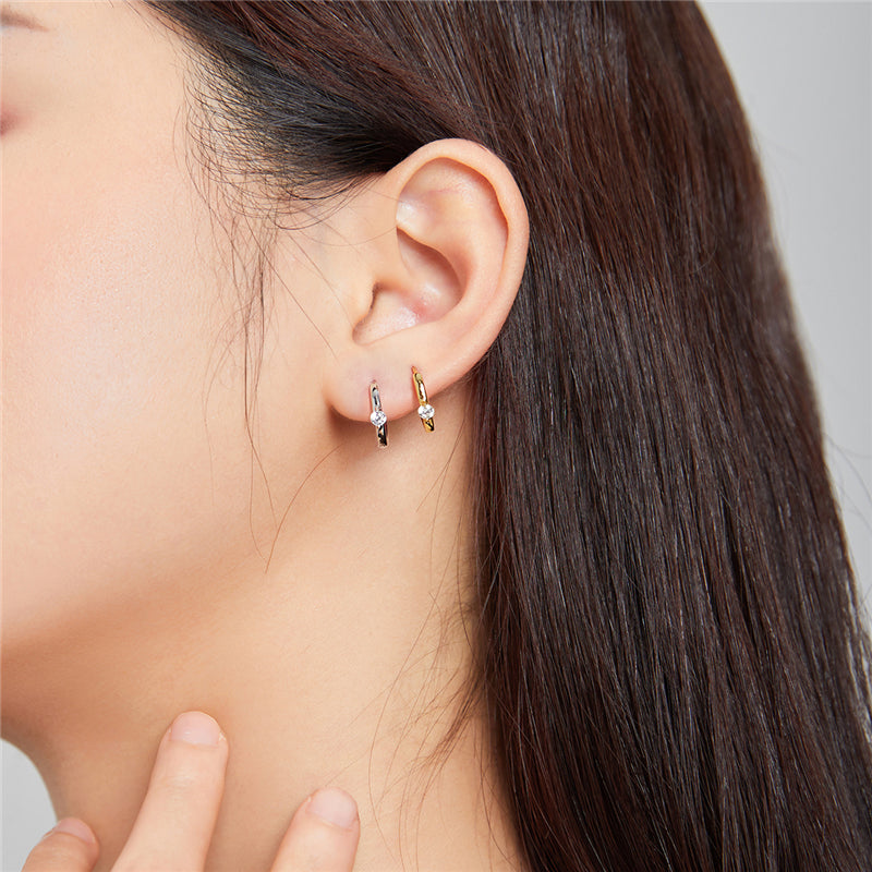 Sterling Silver Delicate Cubic Zirconia Huggie Hypoallergenic Earrings