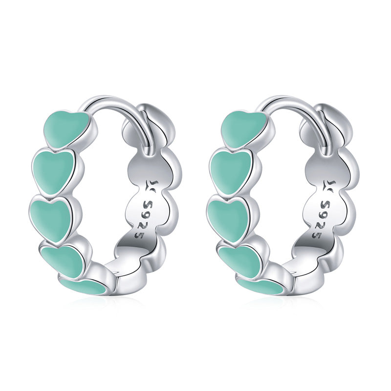 Sterling Silver Colourful Hearts Huggie Hypoallergenic Earrings