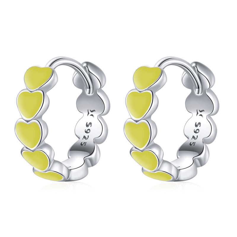 Sterling Silver Colourful Hearts Huggie Hypoallergenic Earrings
