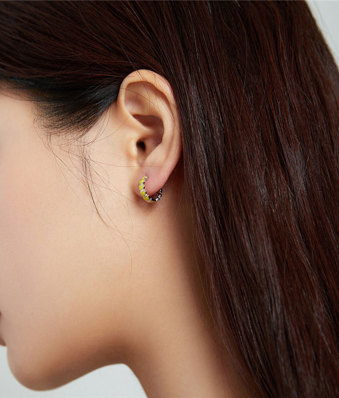 Sterling Silver Colourful Hearts Huggie Hypoallergenic Earrings