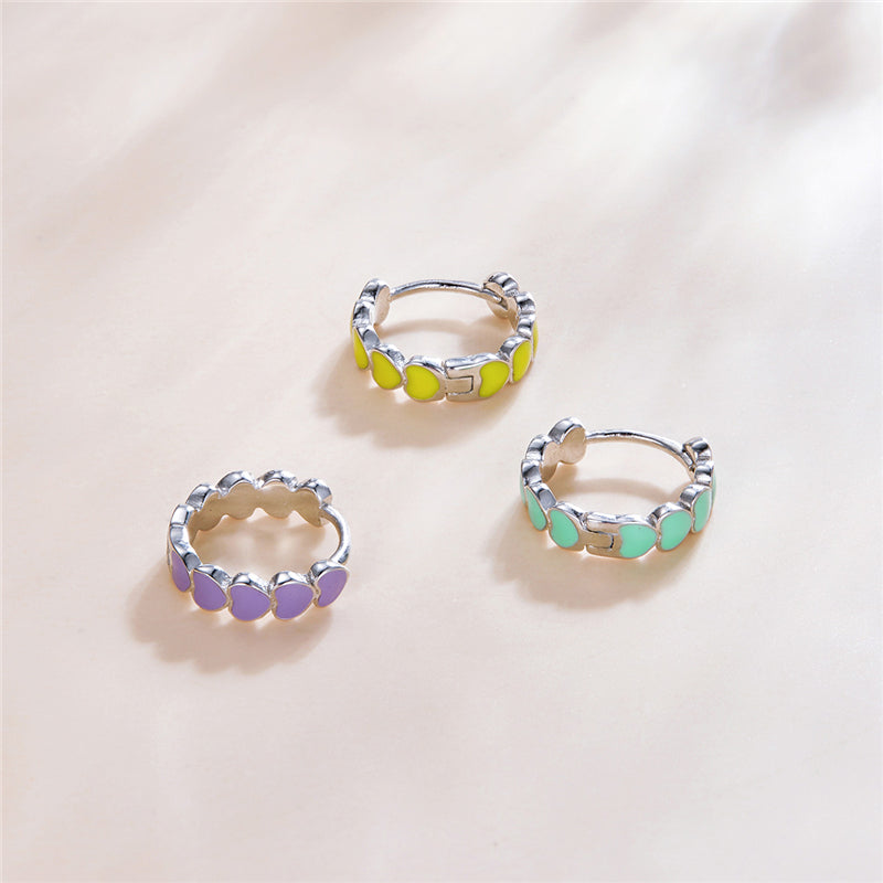 Sterling Silver Colourful Hearts Huggie Hypoallergenic Earrings