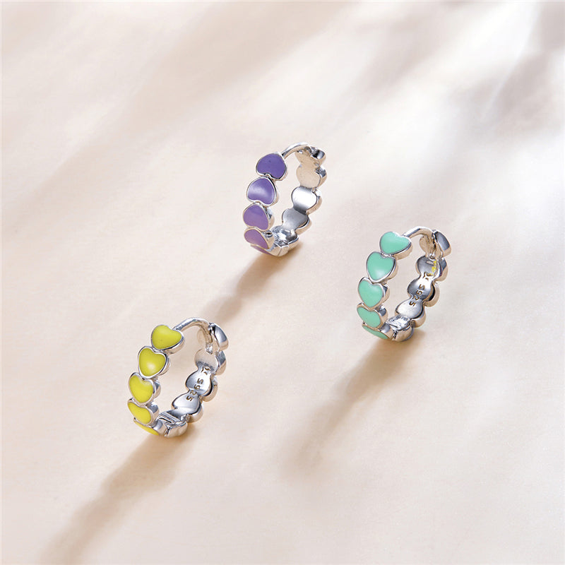 Sterling Silver Colourful Hearts Huggie Hypoallergenic Earrings