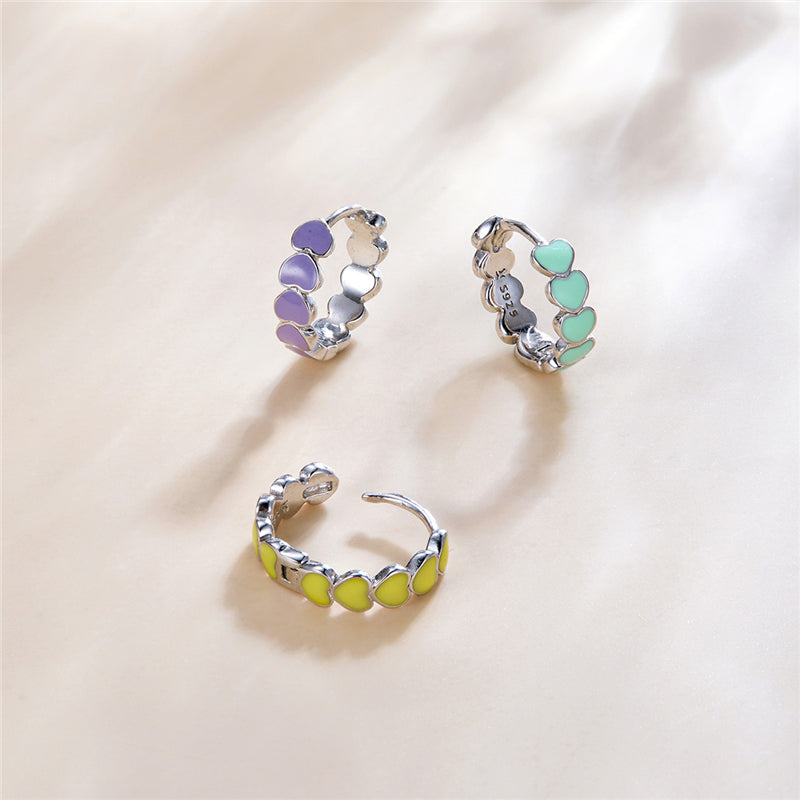 Sterling Silver Colourful Hearts Huggie Hypoallergenic Earrings