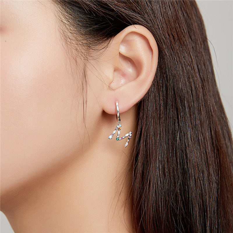 Sterling Silver Fashion Letter Drop Huggie Hypoallergenic Earrings