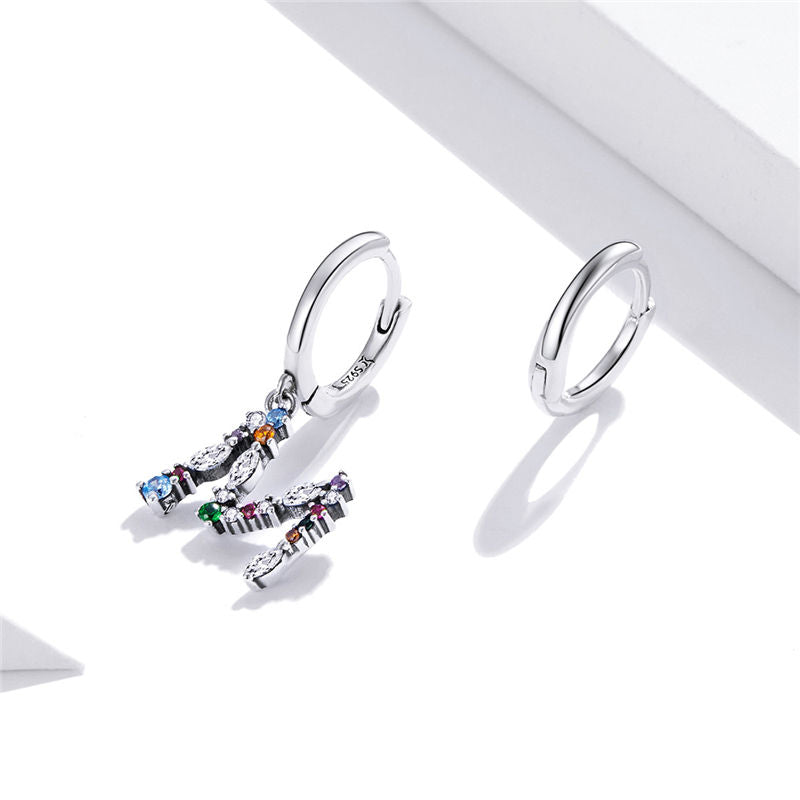Sterling Silver Fashion Letter Drop Huggie Hypoallergenic Earrings