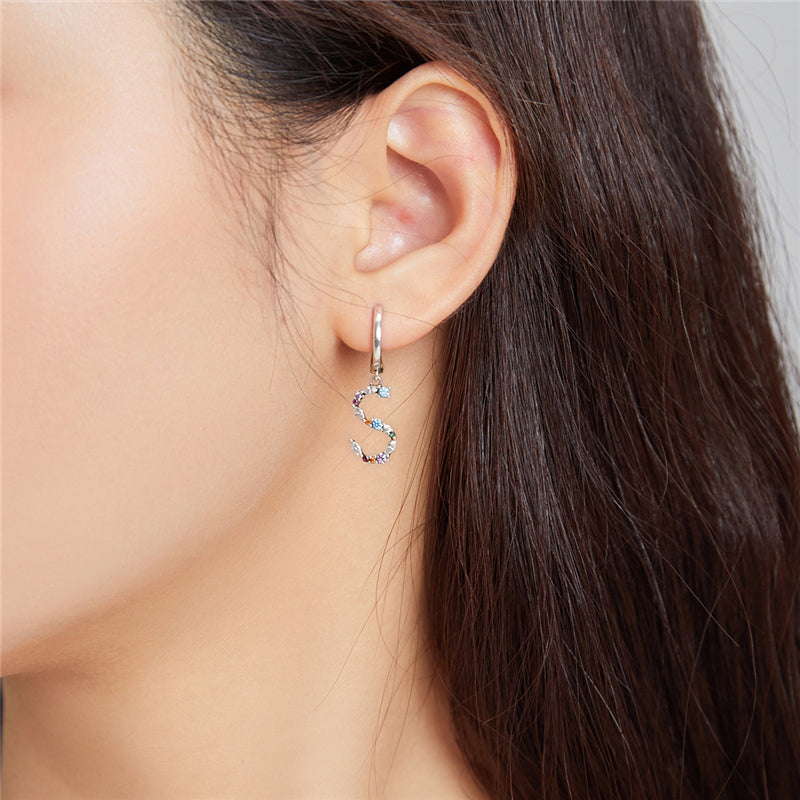 Sterling Silver Fashion Letter Drop Huggie Hypoallergenic Earrings