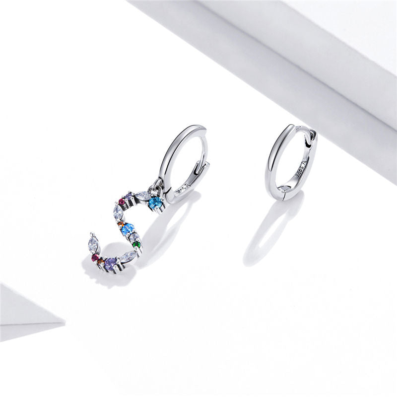 Sterling Silver Fashion Letter Drop Huggie Hypoallergenic Earrings