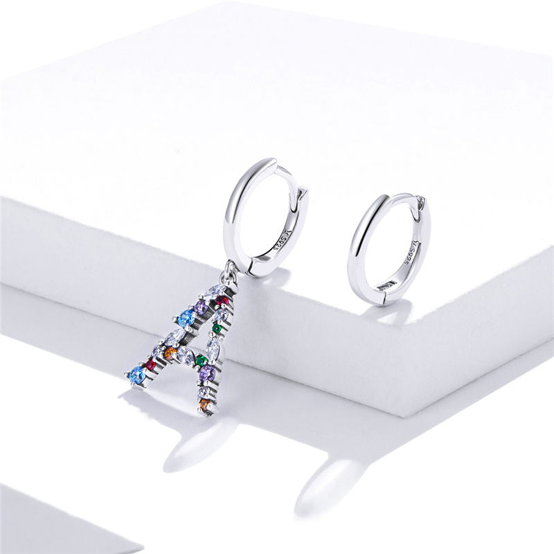Sterling Silver Fashion Letter Drop Huggie Hypoallergenic Earrings