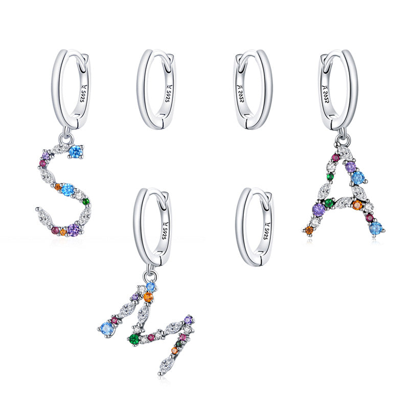 Sterling Silver Fashion Letter Drop Huggie Hypoallergenic Earrings