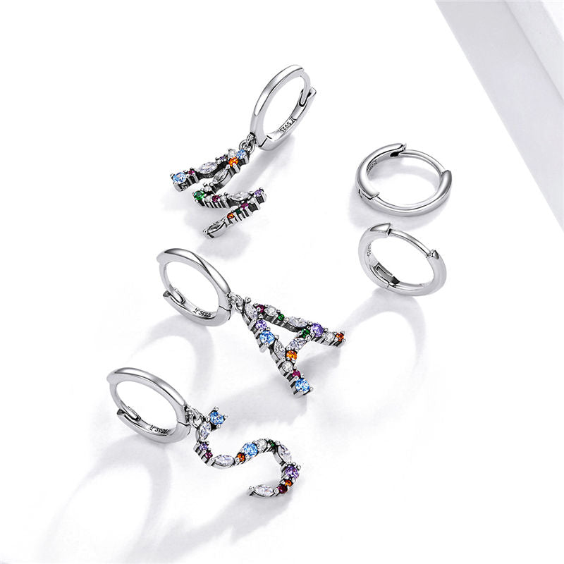 Sterling Silver Fashion Letter Drop Huggie Hypoallergenic Earrings
