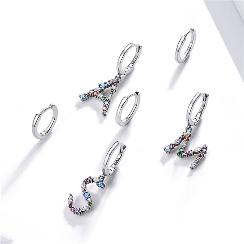 Sterling Silver Fashion Letter Drop Huggie Hypoallergenic Earrings