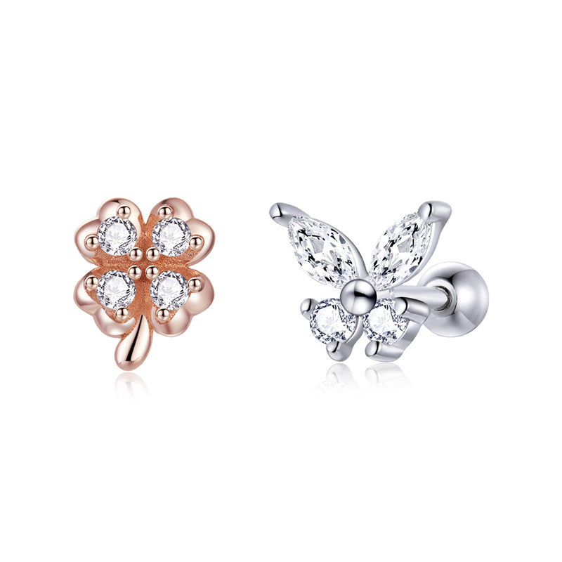 Sterling Silver Lucky Butterfly Screw Stud Hypoallergenic Earrings